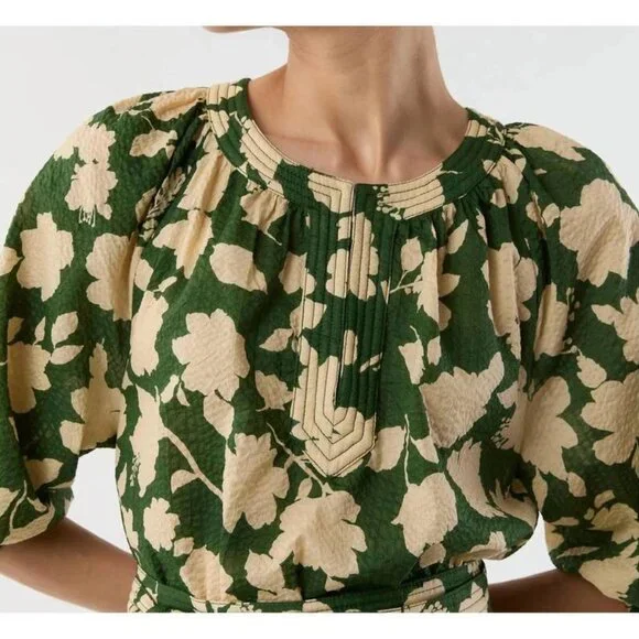 Ann Mashburn green shadow floral seersucker tiered Allegra dress - Picture 3 of 8